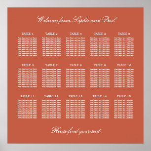 Terracotta 15 Table Wedding Seating Chart Poster