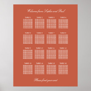 Terracotta 16 Table Wedding Seating Chart Poster