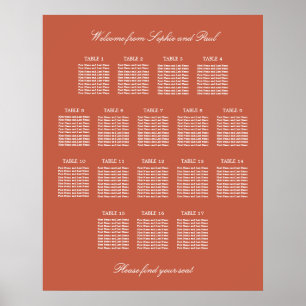 Terracotta 17 Table Wedding Seating Chart Poster