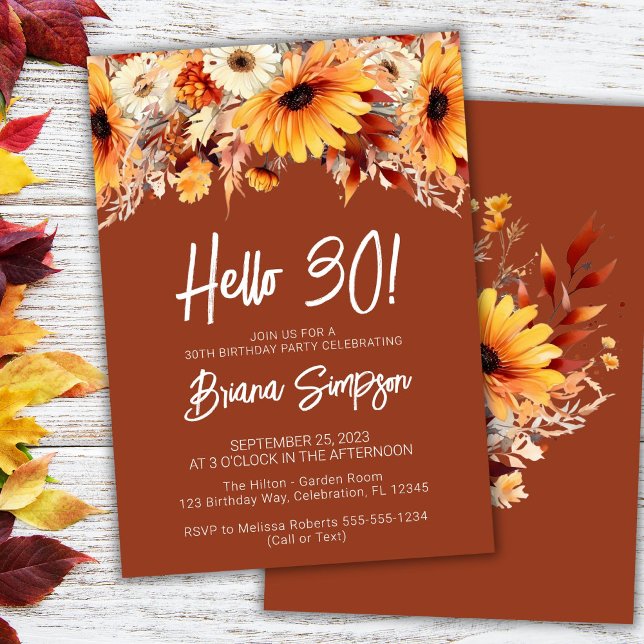 Terracotta 30th Birthday Fall Floral Invitation (Creator Uploaded)