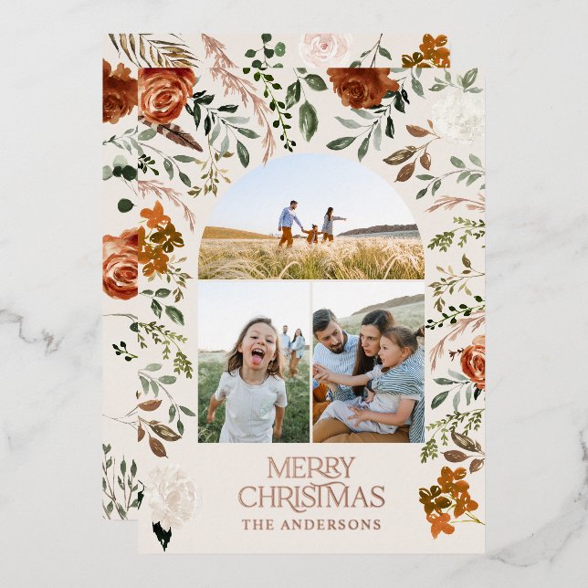 Terracotta 3 photo botanical elegant arch holiday  (Front/Back)