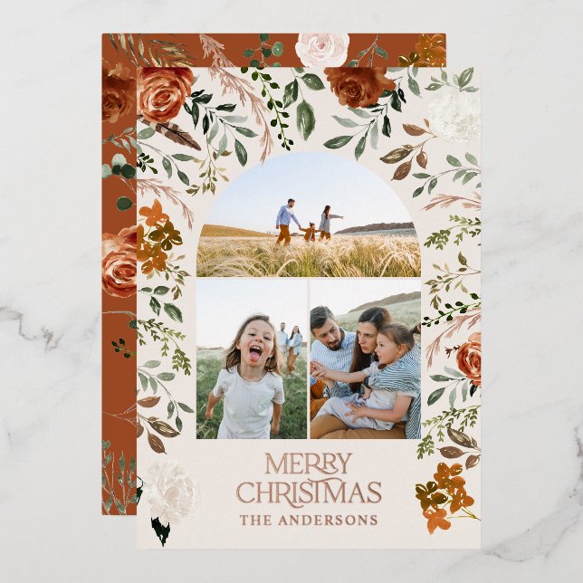 Terracotta 3 photo botanical elegant arch holiday  (Front/Back)