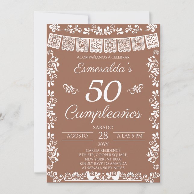 Terracotta 50 Cumpleaños Birthday Party Invitation (Front)