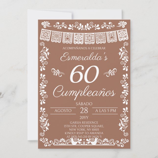 Terracotta 60 Cumpleaños Birthday Party Invitation (Front)