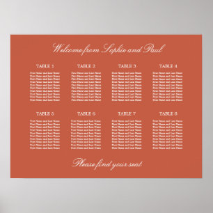 Terracotta 8 Table Wedding Seating Chart Poster