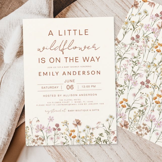 Terracotta A Little Wildflower Baby Shower Invitation (Creator Uploaded)