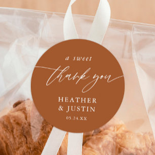 Terracotta A Sweet Thank You Wedding Favour Classic Round Sticker