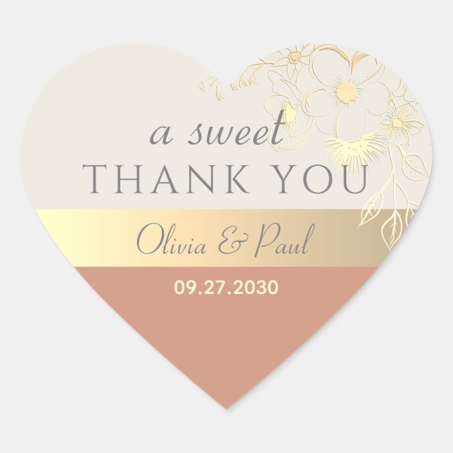 Terracotta A Sweet Thank You Wedding Favour Heart Sticker (Front)