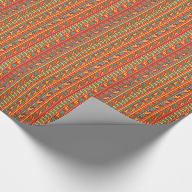 Terracotta Abstract Aztec Tribal Print Pattern Wrapping Paper (Corner)