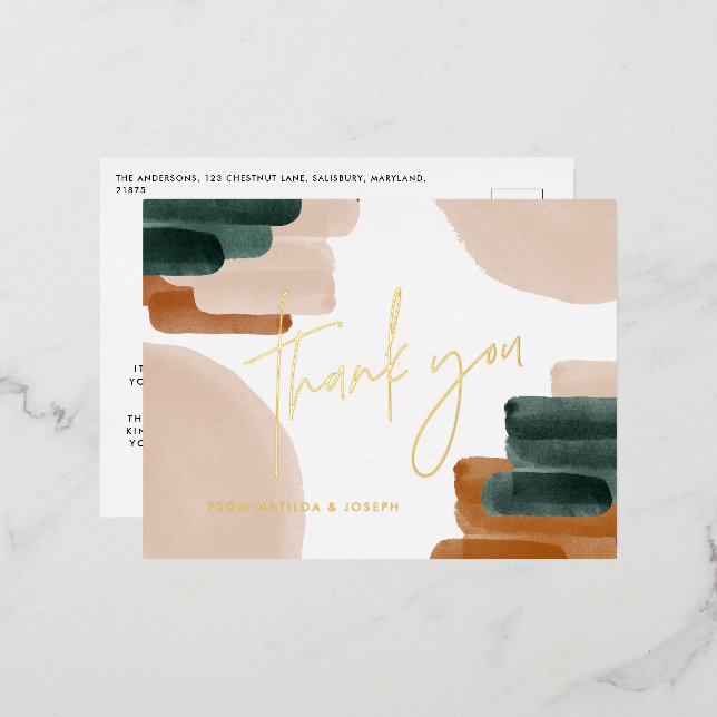 terracotta abstract baby shower thank you  foil holiday postcard (Front/Back)