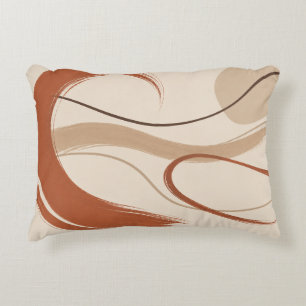 Terracotta Abstract Brush Waves Decorative Cushion