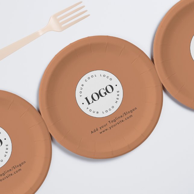 Terracotta Add Custom Business Company Logo Party  Paper Plate (Creator Uploaded)