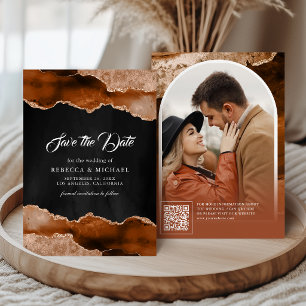 Terracotta Agate Marble Black Wedding Photo Save The Date