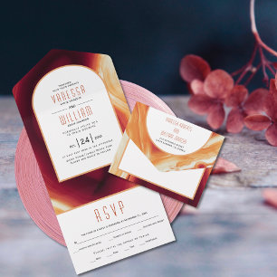 Terracotta agate slice geode fall wedding all in one invitation