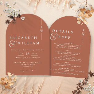 Terracotta All In One Modern Monogram Wedding Arch Invitation