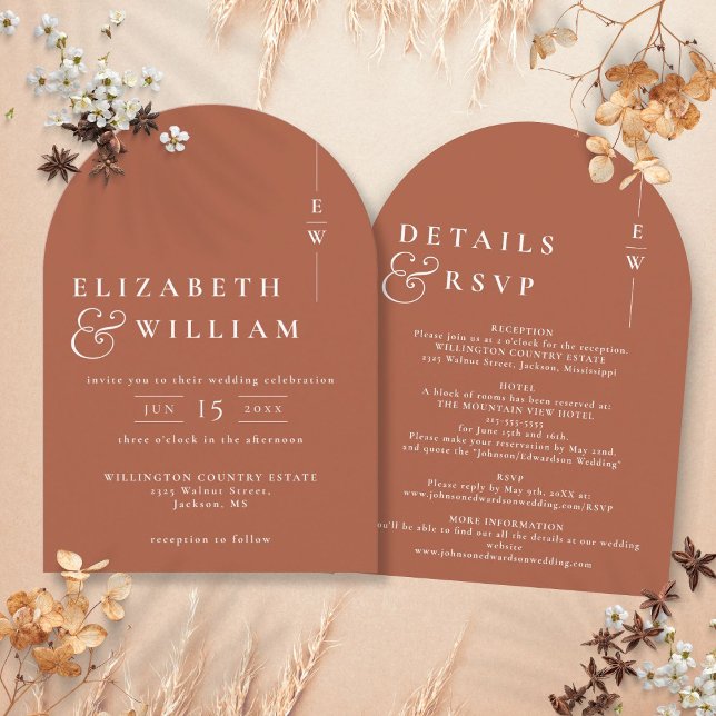 Terracotta All In One Modern Monogram Wedding Arch Invitation (Terracotta All In One Modern Monogram Wedding Arch Invitation)