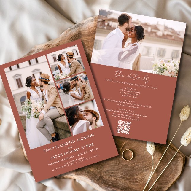 Terracotta All In One QR Code Photo Wedding Invitation (Creator Uploaded)