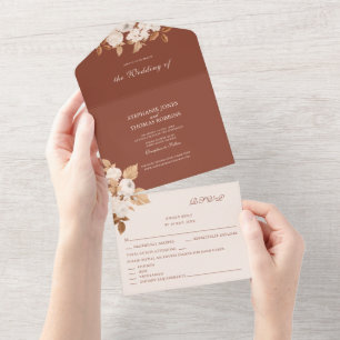 Terracotta All in One Wedding Invite RSVP