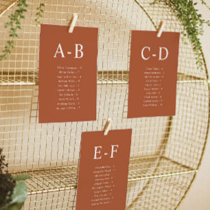 Terracotta Alphabetical Wedding Seating Chart Card