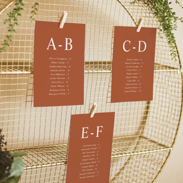 Terracotta Alphabetical Wedding Seating Chart Card (Creator Uploaded)