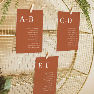 Terracotta Alphabetical Wedding Seating Chart Card