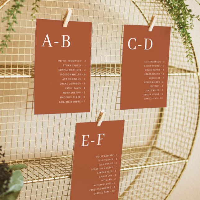 Terracotta Alphabetical Wedding Seating Chart Card (Creator Uploaded)