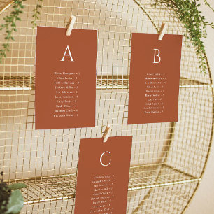 Terracotta Alphabetical Wedding Seating Chart Card