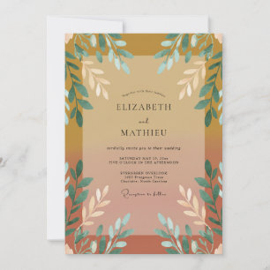 Terracotta Amber Painted Leafy Wedding Invitation