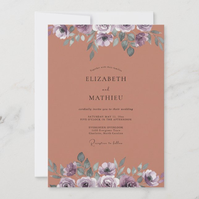 Terracotta Amethyst Peony Wedding Invitation (Front)
