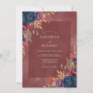 Terracotta Amethyst Petal Wedding Invitation