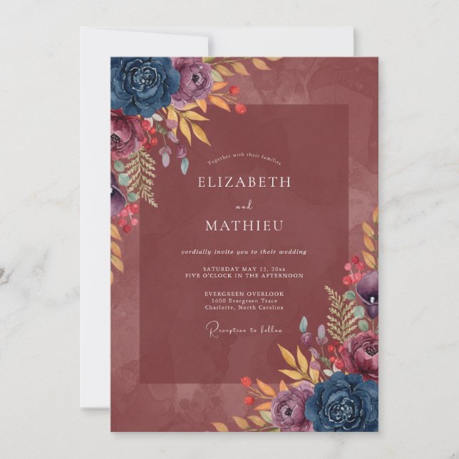 Terracotta Amethyst Petal Wedding Invitation (Front)