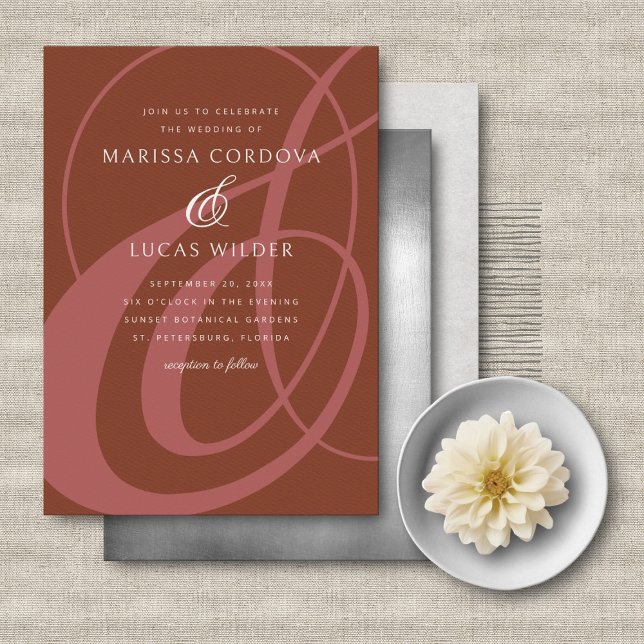 Terracotta Ampersand Script Calligraphy Wedding Invitation (Creator Uploaded)