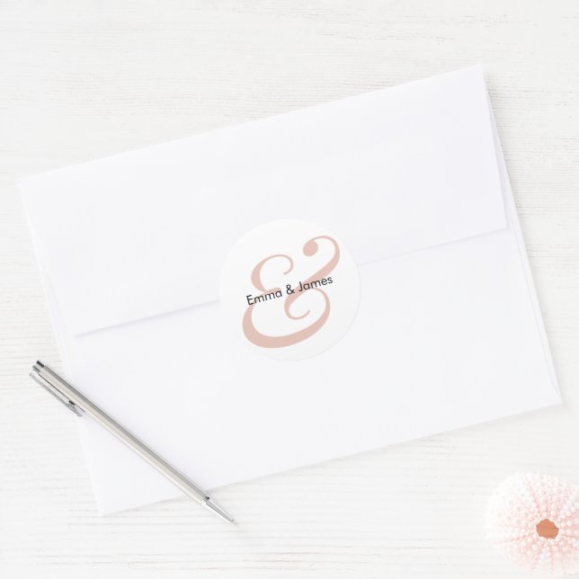 Terracotta Ampersand Wedding | Monogram Envelope Classic Round Sticker (Envelope)