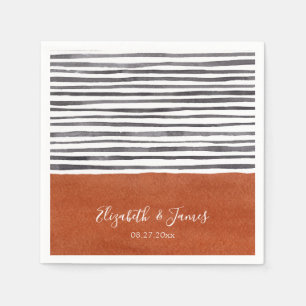 Terracotta and Black White Stripes   Napkin