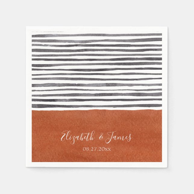 Terracotta and Black White Stripes   Napkin (Front)