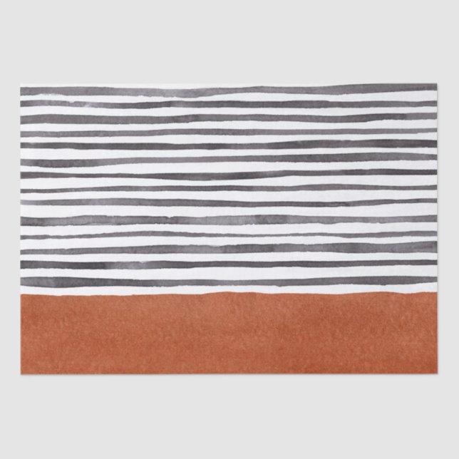 Terracotta and Black White Stripes  Tissue Paper (Front)