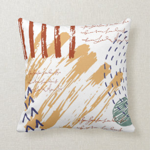 Terracotta and Blue Abstract Doodle Cushion