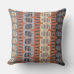 Terracotta and Blue Abstract Stripes Cushion
