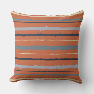 Terracotta and Blue Abstract Stripes Cushion