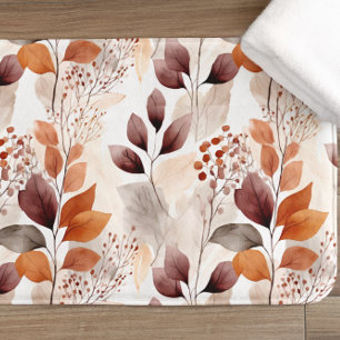 Terracotta and Burgundy Fall Leaves Boho Autumn Bath Mat