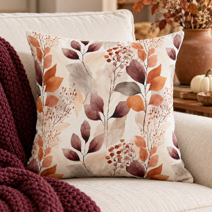 Terracotta and Burgundy Fall Leaves Boho Autumn Cushion