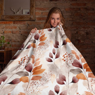 Terracotta and Burgundy Fall Leaves   Boho Autumn Sherpa Blanket
