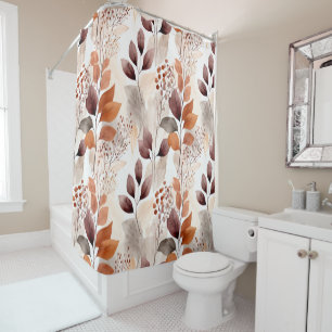 Terracotta and Burgundy Fall Leaves Boho Autumn Shower Curtain