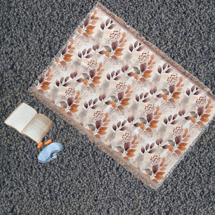 Terracotta and Burgundy Fall Leaves   Boho Autumn Throw Blanket