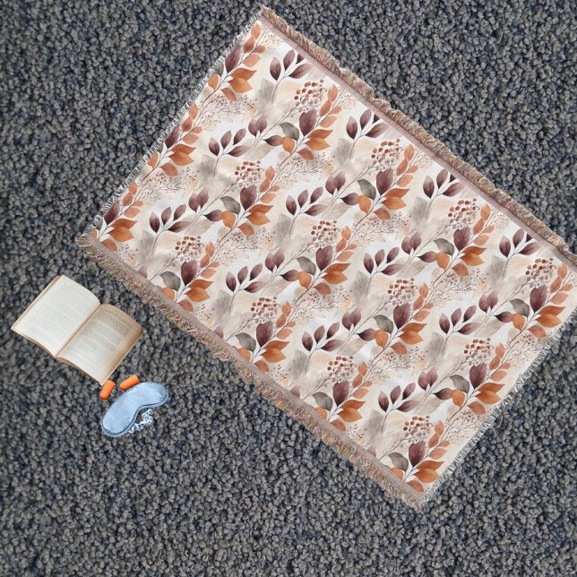 Terracotta and Burgundy Fall Leaves | Boho Autumn Throw Blanket (Creator Uploaded)