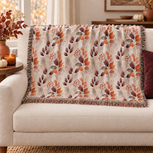 Terracotta and Burgundy Fall Leaves Boho Autumn Throw Blanket