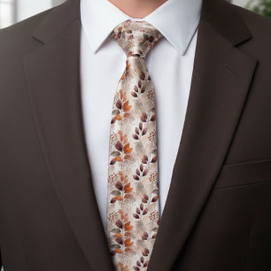Terracotta and Burgundy Fall Leaves Boho Autumn Tie