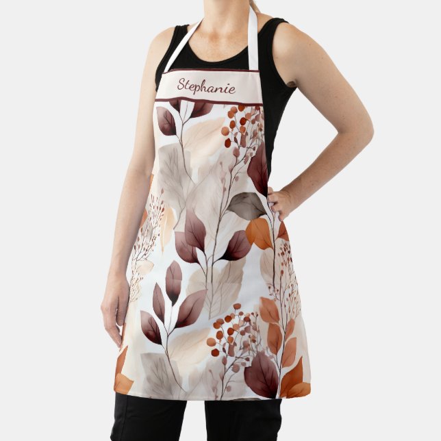 Terracotta and Burgundy Fall Leaves | Custom Boho Apron (Insitu)
