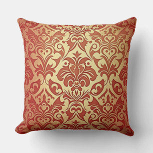 Terracotta and Cream Ornamental Damask Motif Cushion