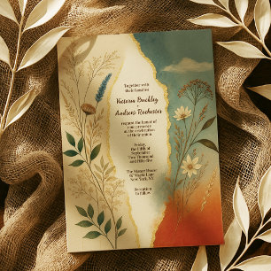Terracotta and Dusty Teal Rustic Sunset Wildflower Invitation